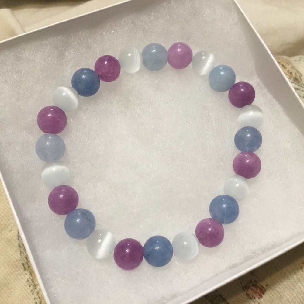 Natural Stone Bracelet Healing Protection Amethyst Angelite Selenite